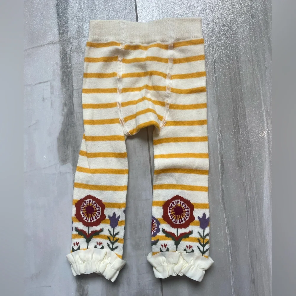 NWT RuffleButts Golden Stripe Floral Footless Ruffle Tights, size 0-6 months
